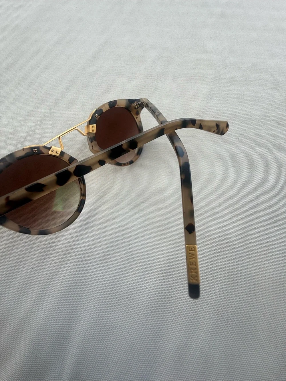 KREWE Round Tortoise and Gold Metal Sunglasses with Brown Lenses